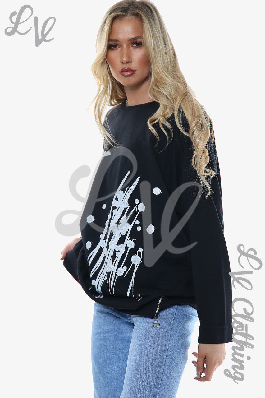 Ladies Graffiti Shapes Sweatshirt Top Black Unit Price £11.99