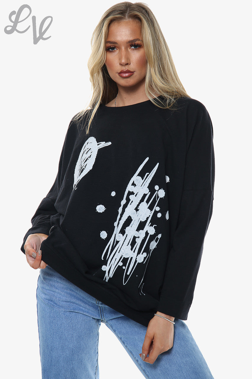 Ladies Graffiti Shapes Sweatshirt Top Black Unit Price £11.99
