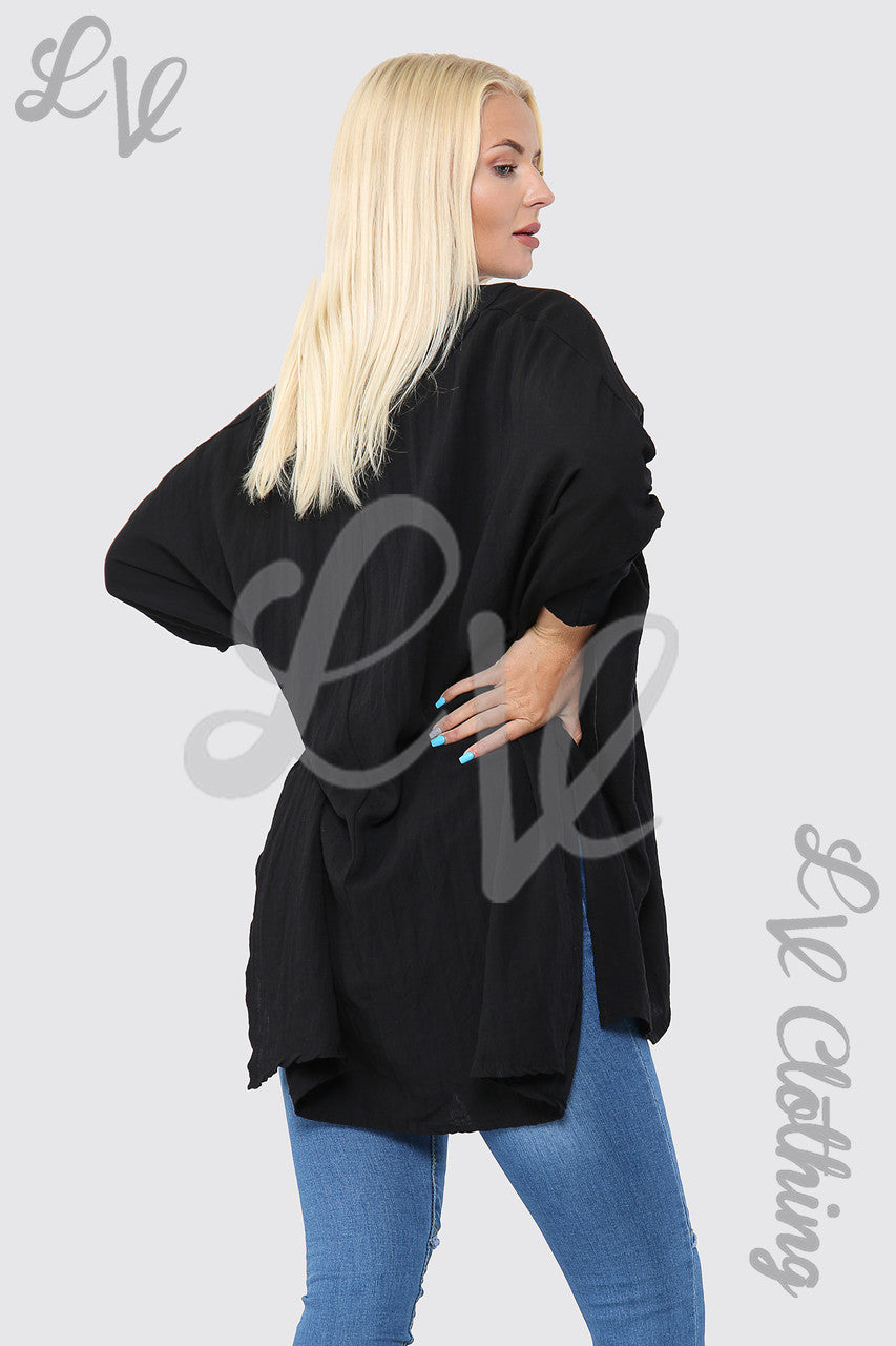 Dames liefdeshart en kruis grafische vleermuismouwentop zwart - Eenheidsprijs €9,99