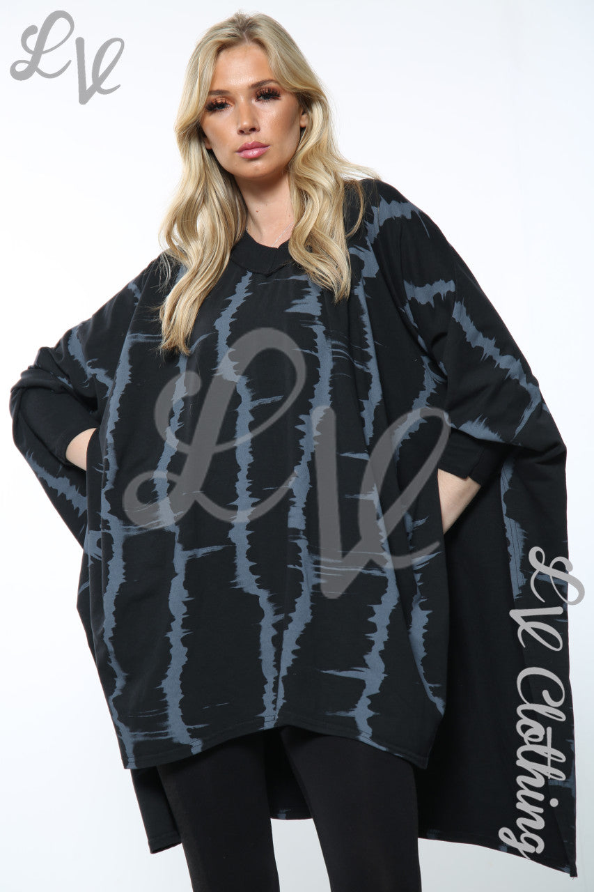 Dames Tie Dye Print Italiaanse Oversize Top Zwart Stukprijs €15,99