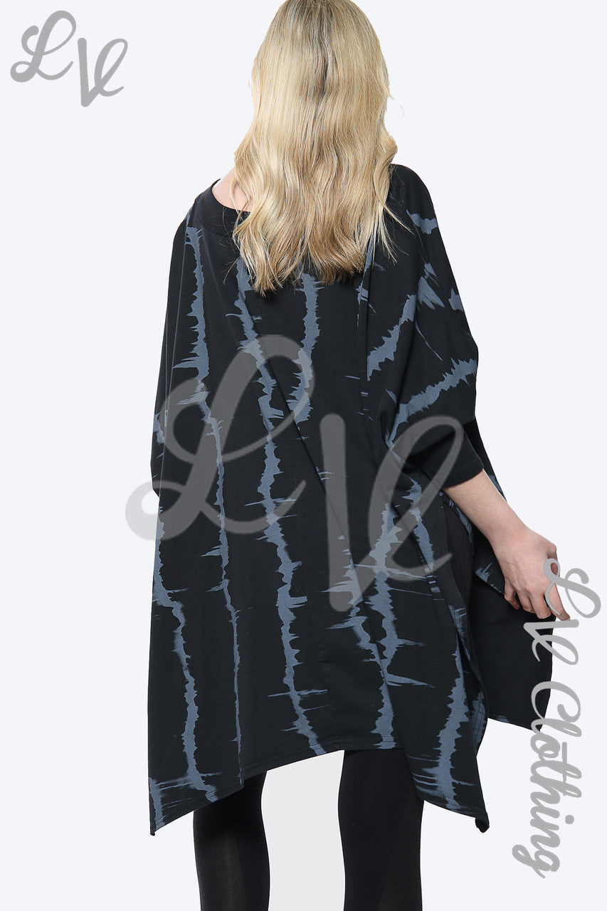 Dames Tie Dye Print Italiaanse Oversize Top Zwart Stukprijs €15,99