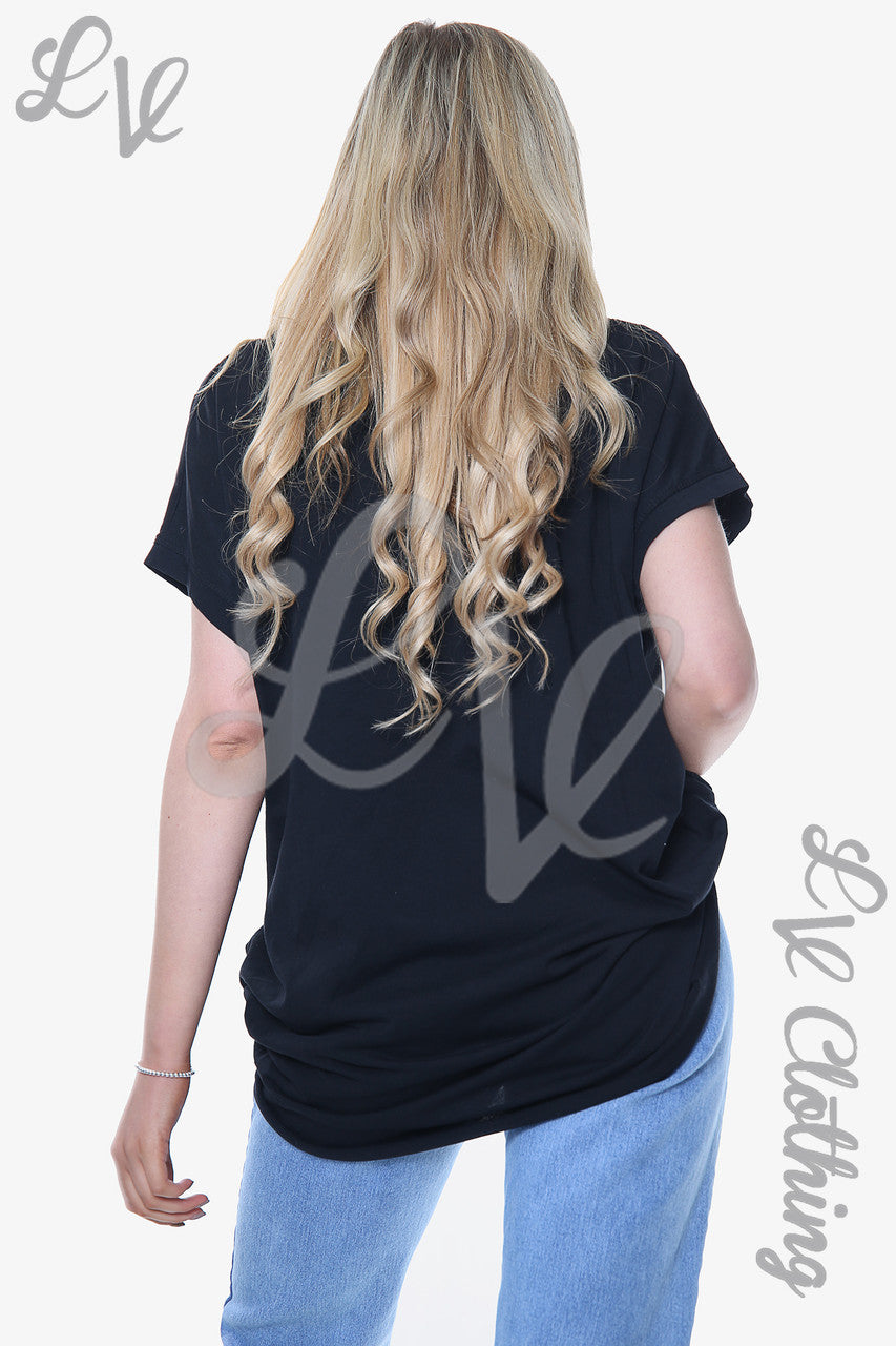 Ladies Foil Heart Graphic Top Black Unit Price £10.99