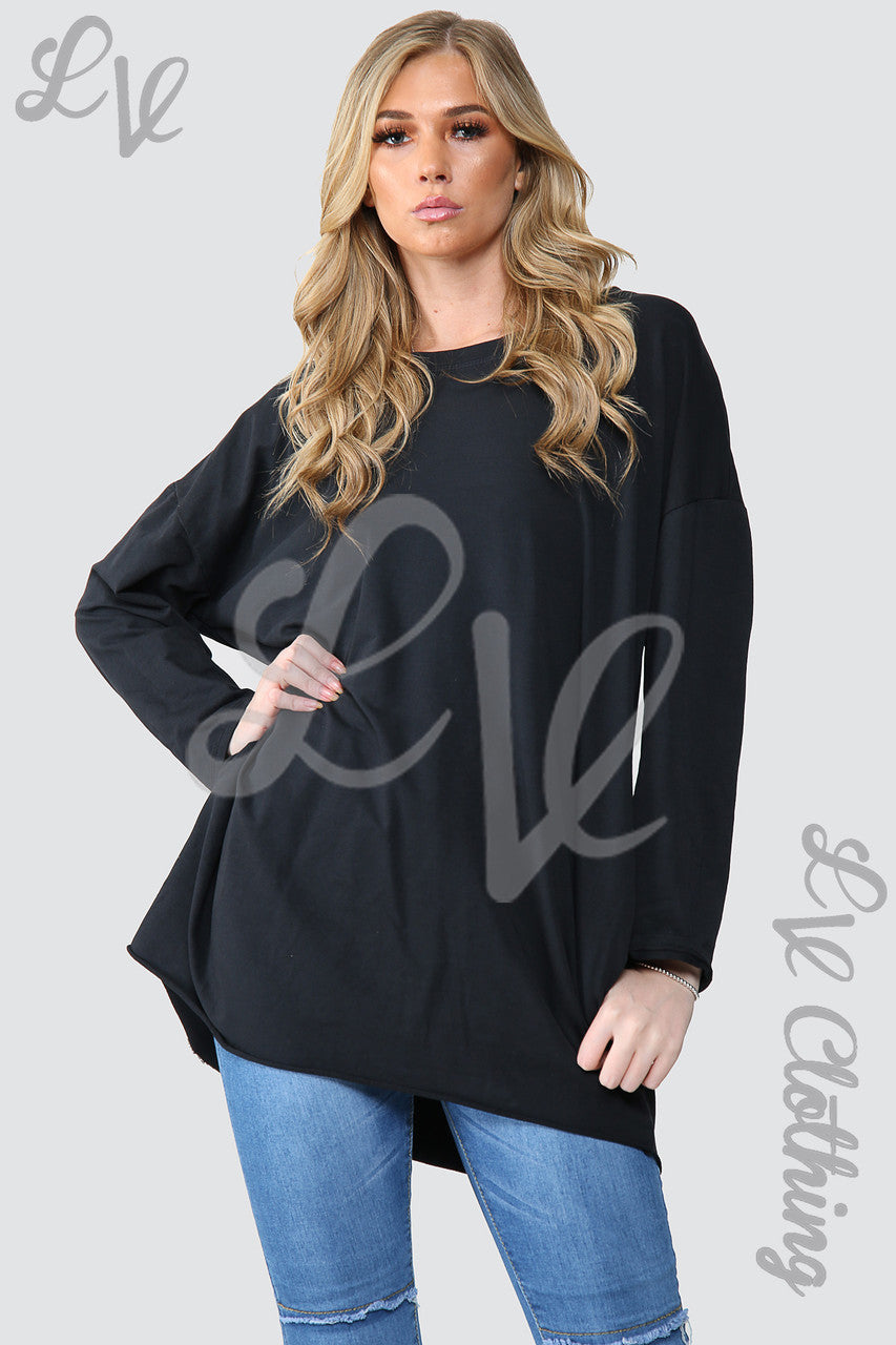 Dames Effen Oversized Tuniek Sweatshirt Top Zwart - Eenheidsprijs € 14,99