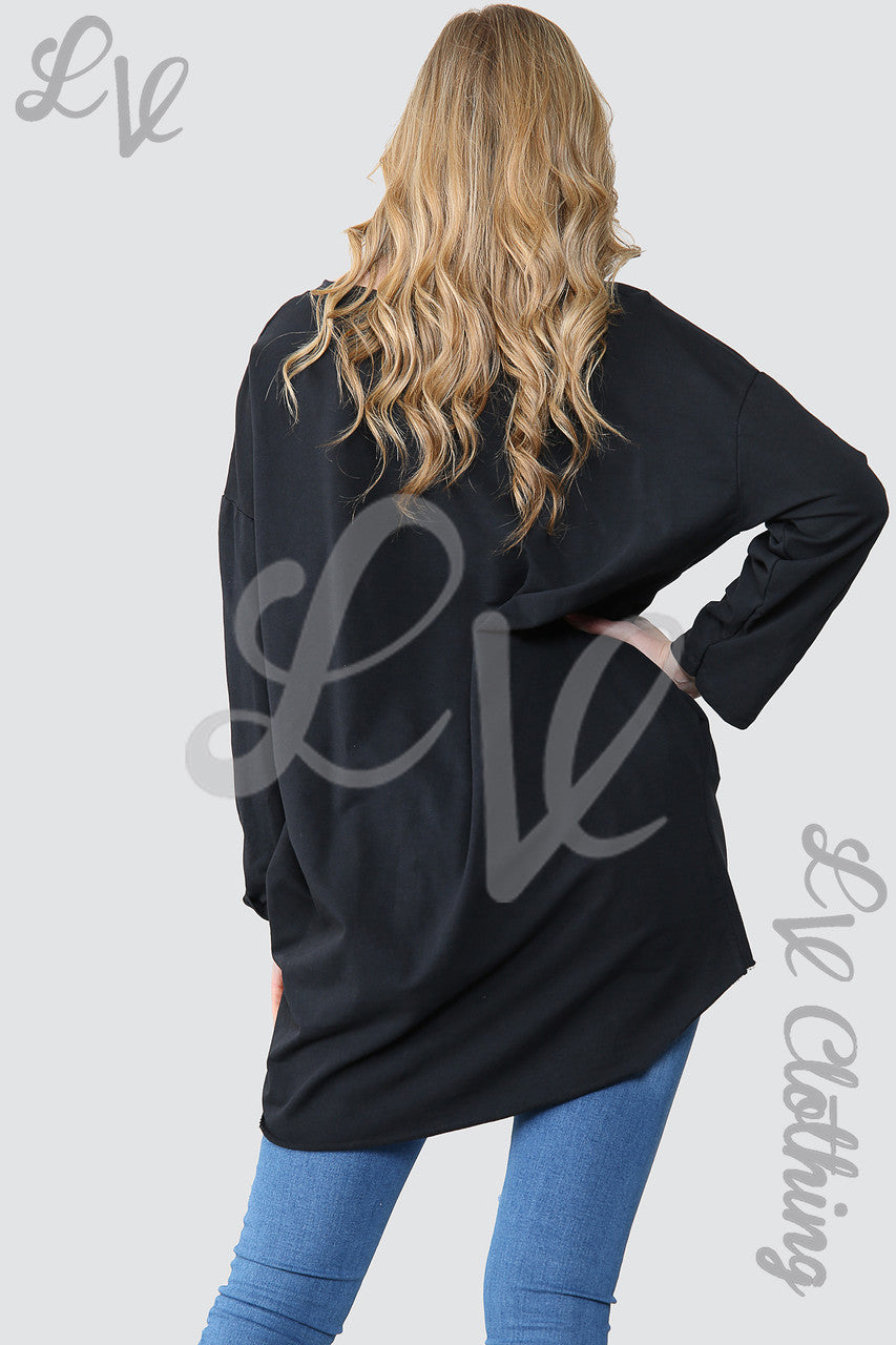 Dames Effen Oversized Tuniek Sweatshirt Top Zwart - Eenheidsprijs € 14,99