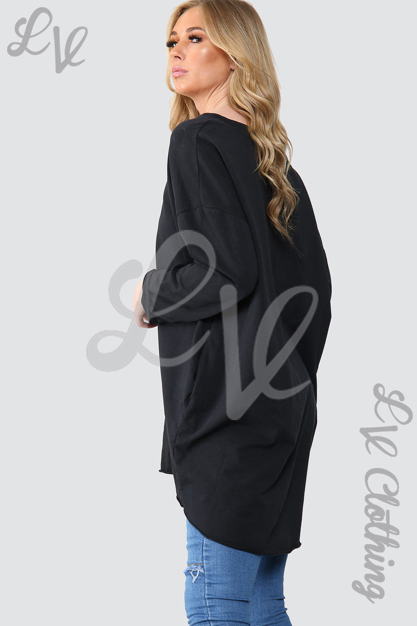 Dames Effen Oversized Tuniek Sweatshirt Top Zwart - Eenheidsprijs € 14,99