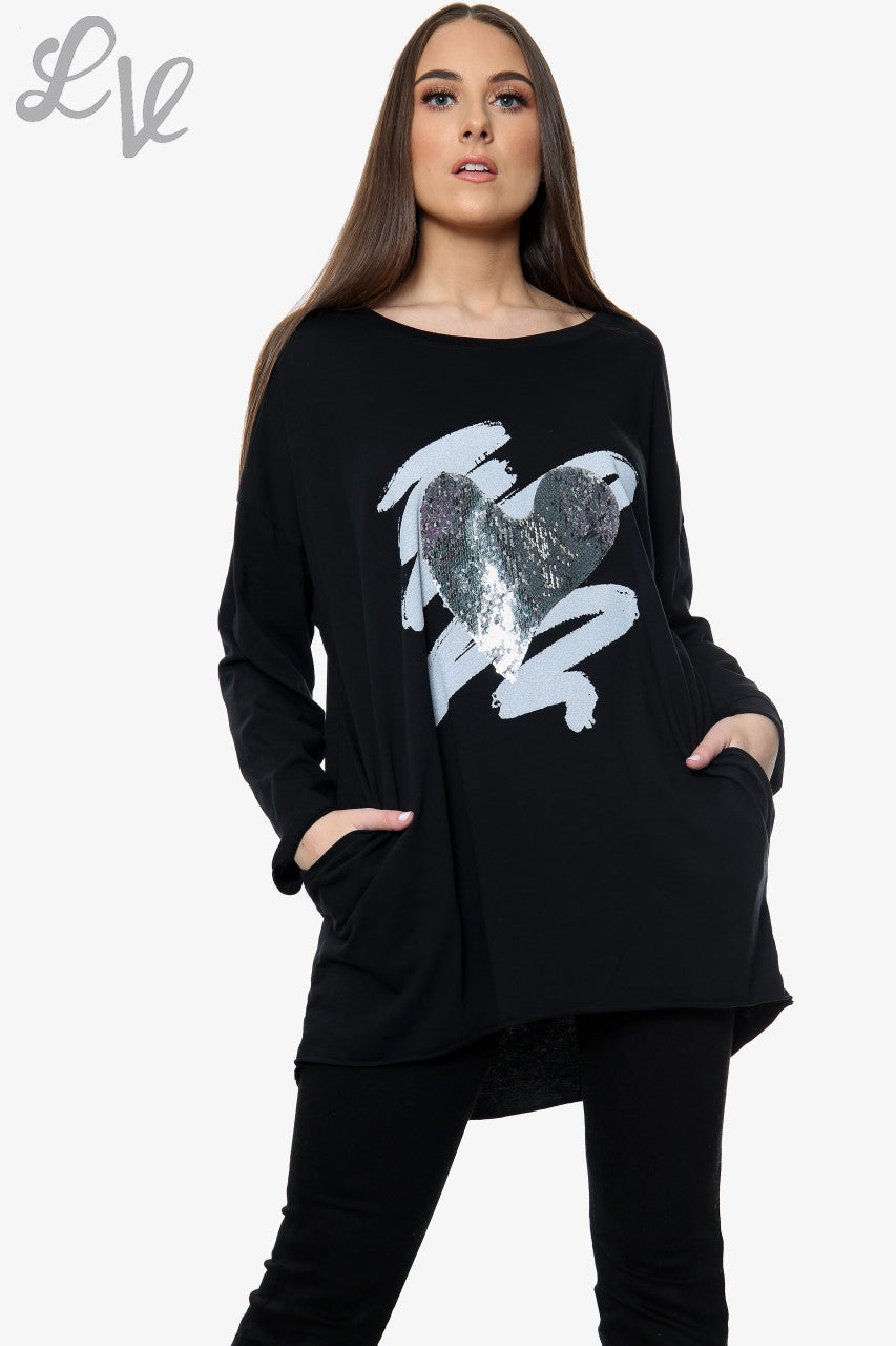 Dames Squiggle Love Heart Top Zwart Stukprijs €10,99