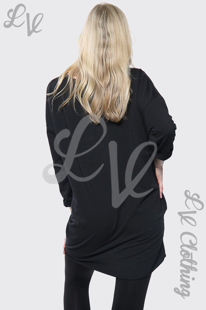 Dames Luipaard Lippen Print Vleermuismouw Oversized Top Zwart Prijs per stuk £14.99