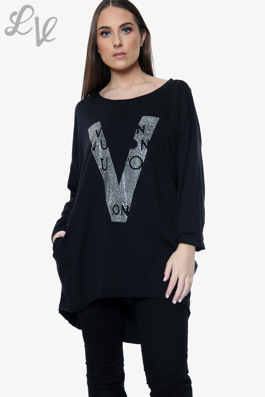 Dames Diamante Love Top Zwart Prijs WAS €12,99 NU €6,49