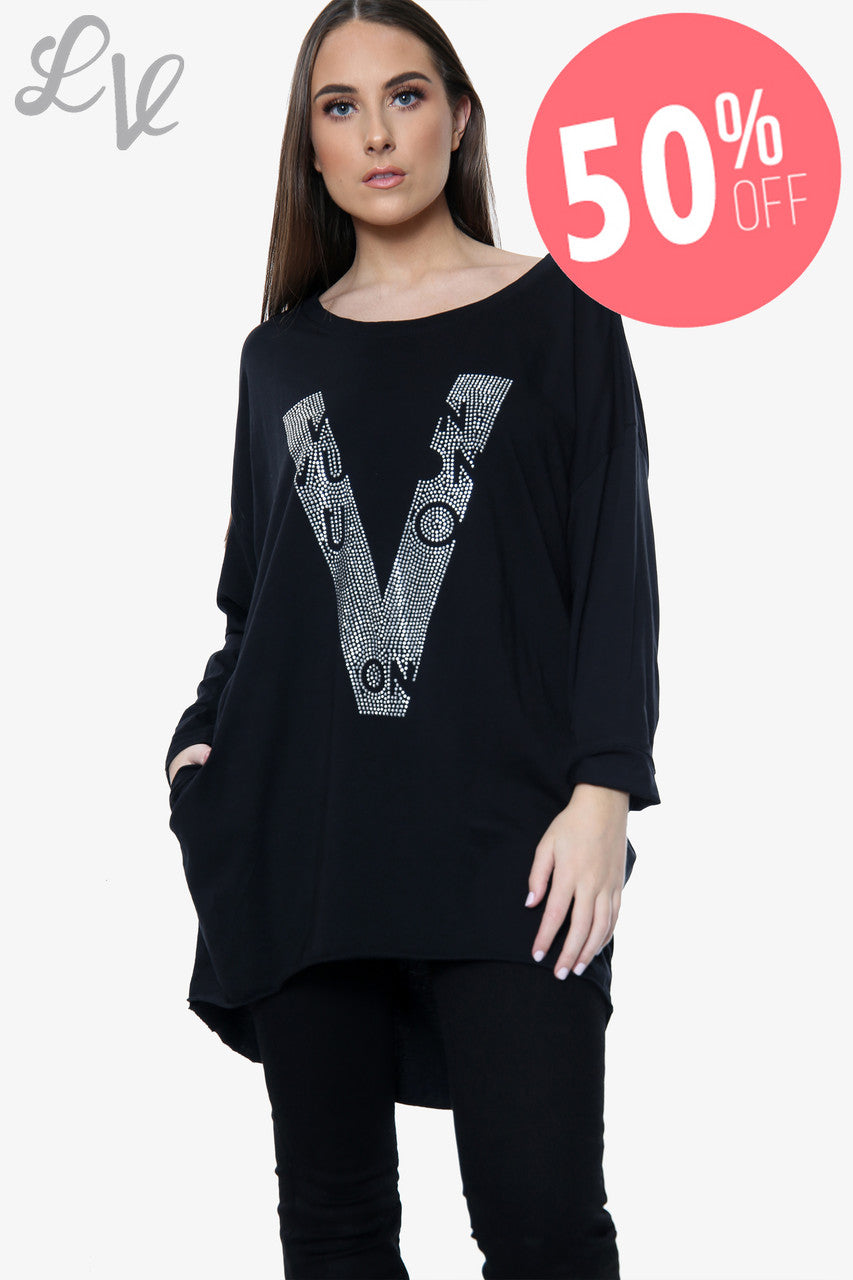 Dames Diamante Love Top Zwart Prijs WAS €12,99 NU €6,49