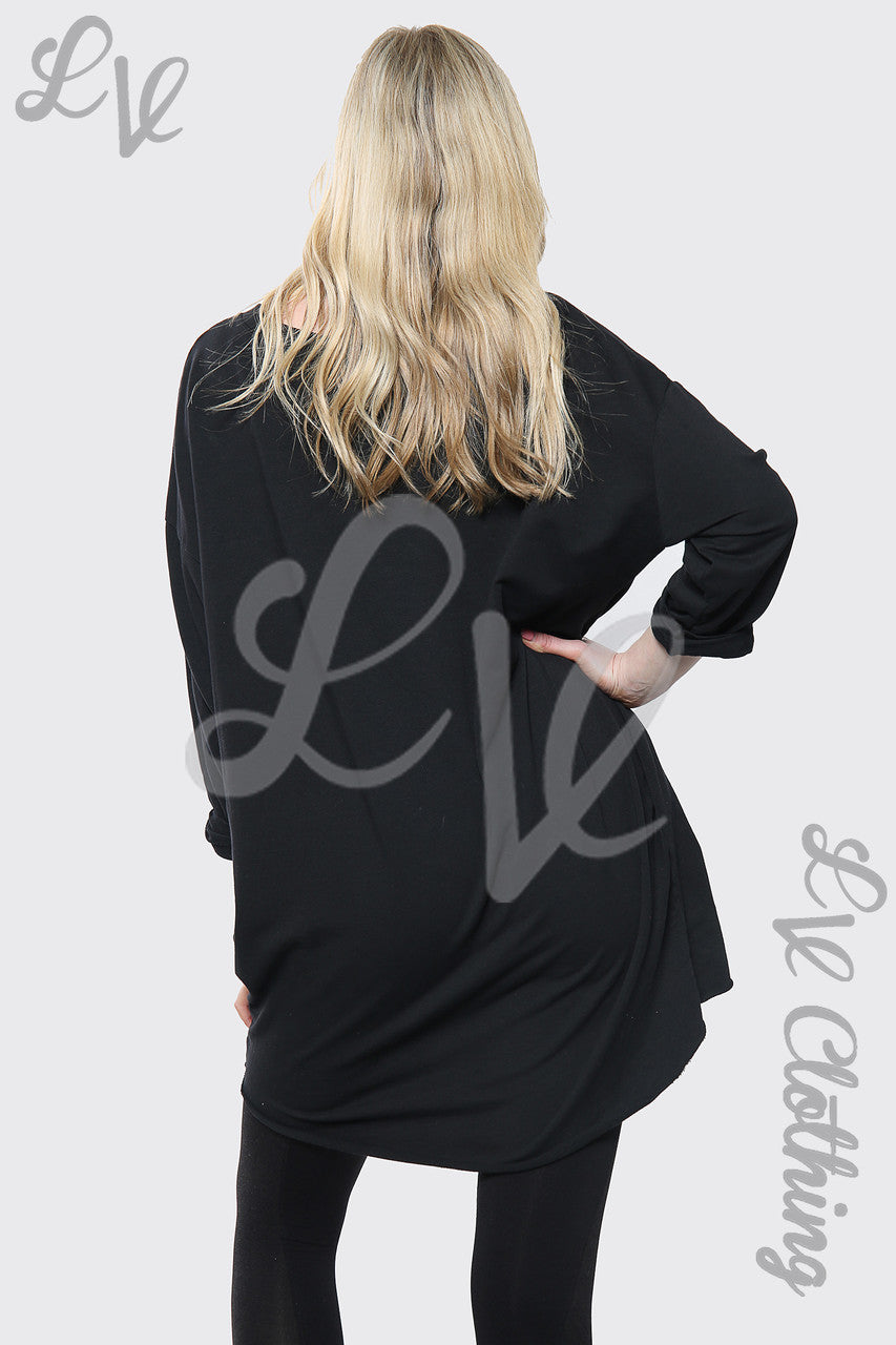 Ladies Silver Sequin Star Print Italian Oversize Top Black Unit Price £13.99