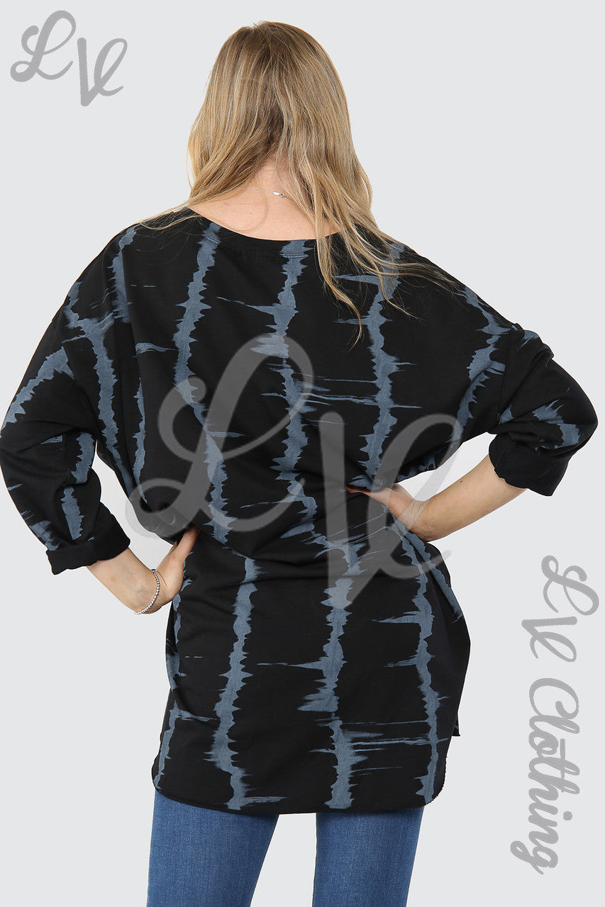 Ladies Tie Dye Print Tunic Top Black - Unit Price £11.99