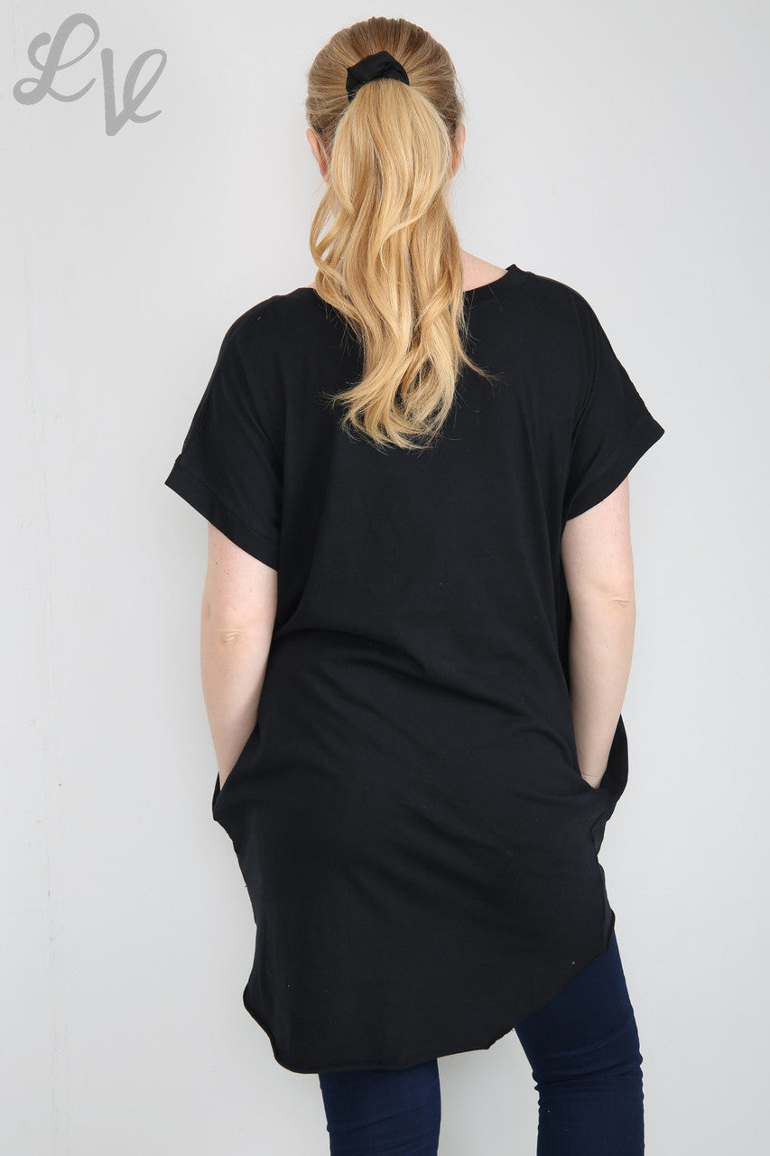 Dames folie 'Style' grafisch topje zwart Eenheidsprijs €6,99