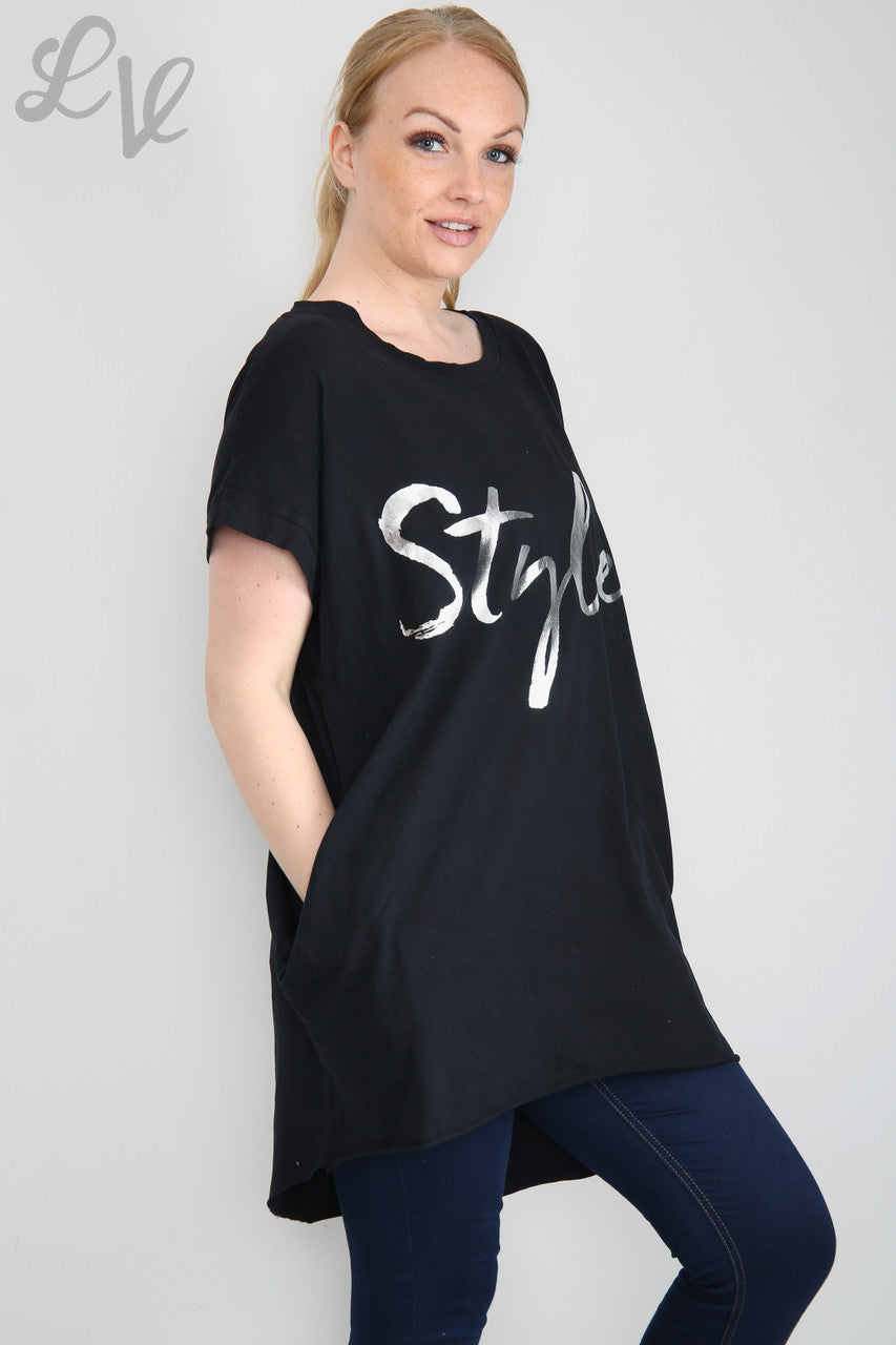 Dames folie 'Style' grafisch topje zwart Eenheidsprijs €6,99
