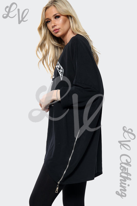 Ladies Silver CC Print Batwing Oversized Top Black Unit Price £15.99
