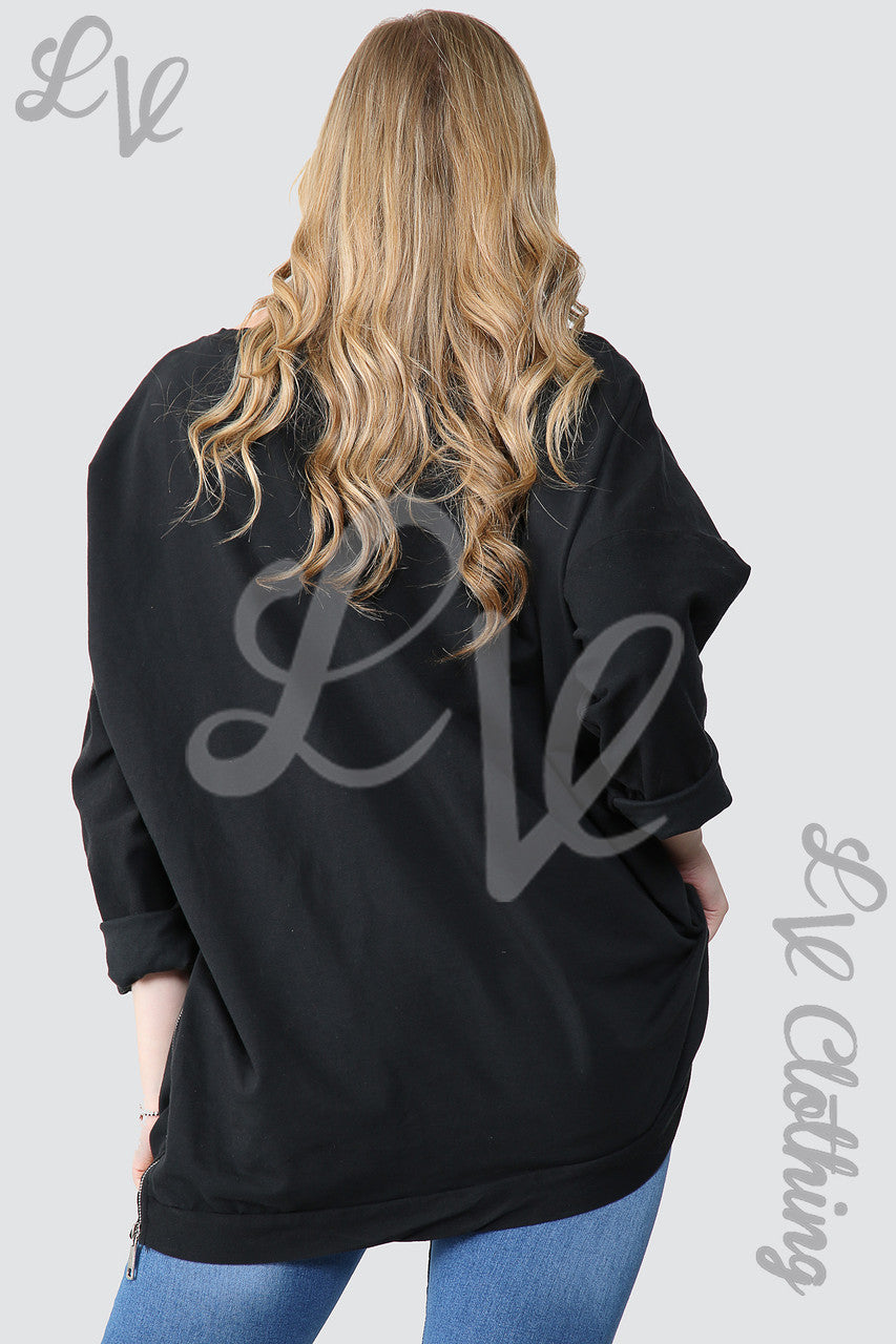 Dames Folie Ster Graphic Sweatshirt Tuniek Top Zwart - Eenheidsprijs £ 15,99