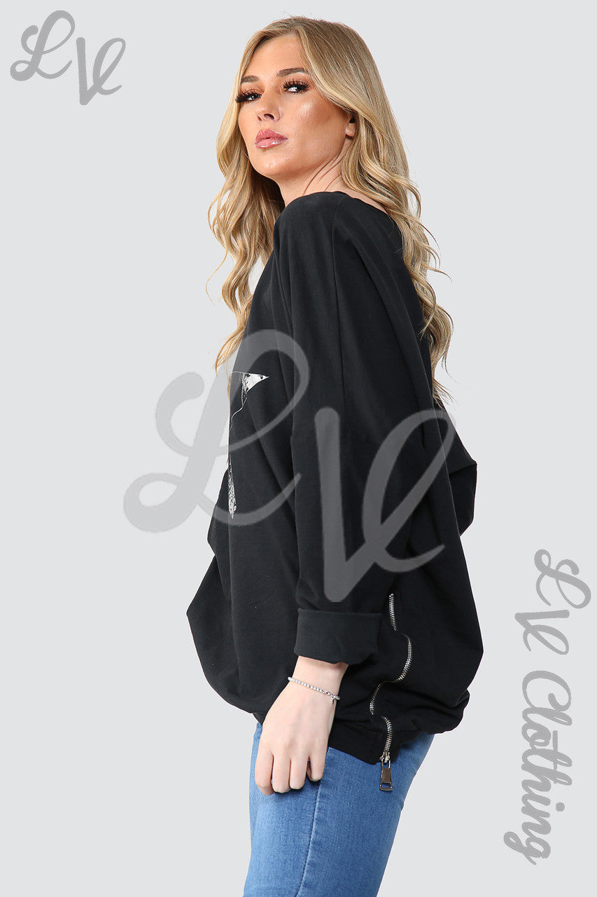 Dames Folie Ster Graphic Sweatshirt Tuniek Top Zwart - Eenheidsprijs £ 15,99