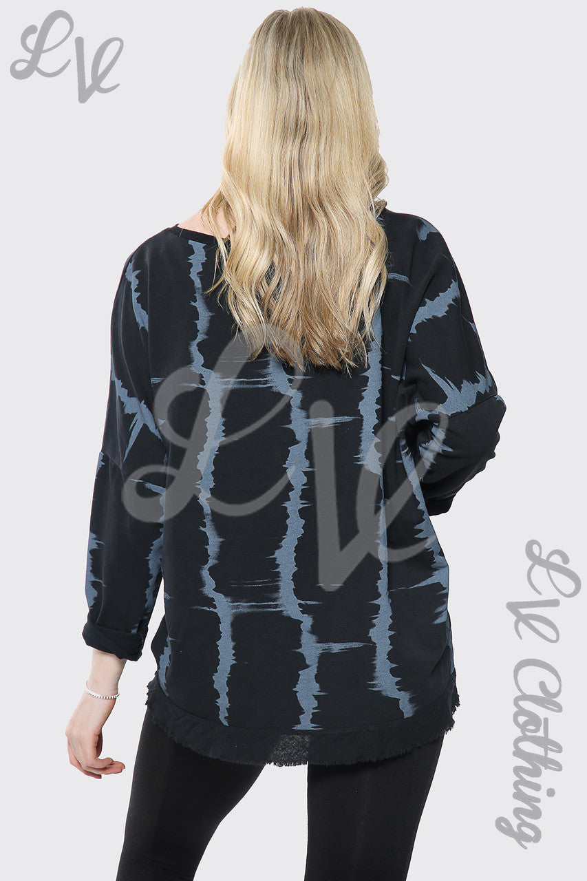 Dames Tie Dye Print V-hals Oversized Top Zwart Prijs per stuk £11,99