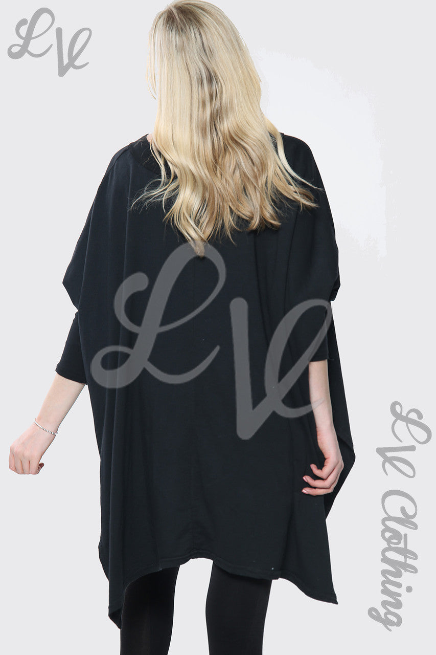 Dames Heart X Print Italiaanse Wijde Top Zwart Stukprijs €17,99