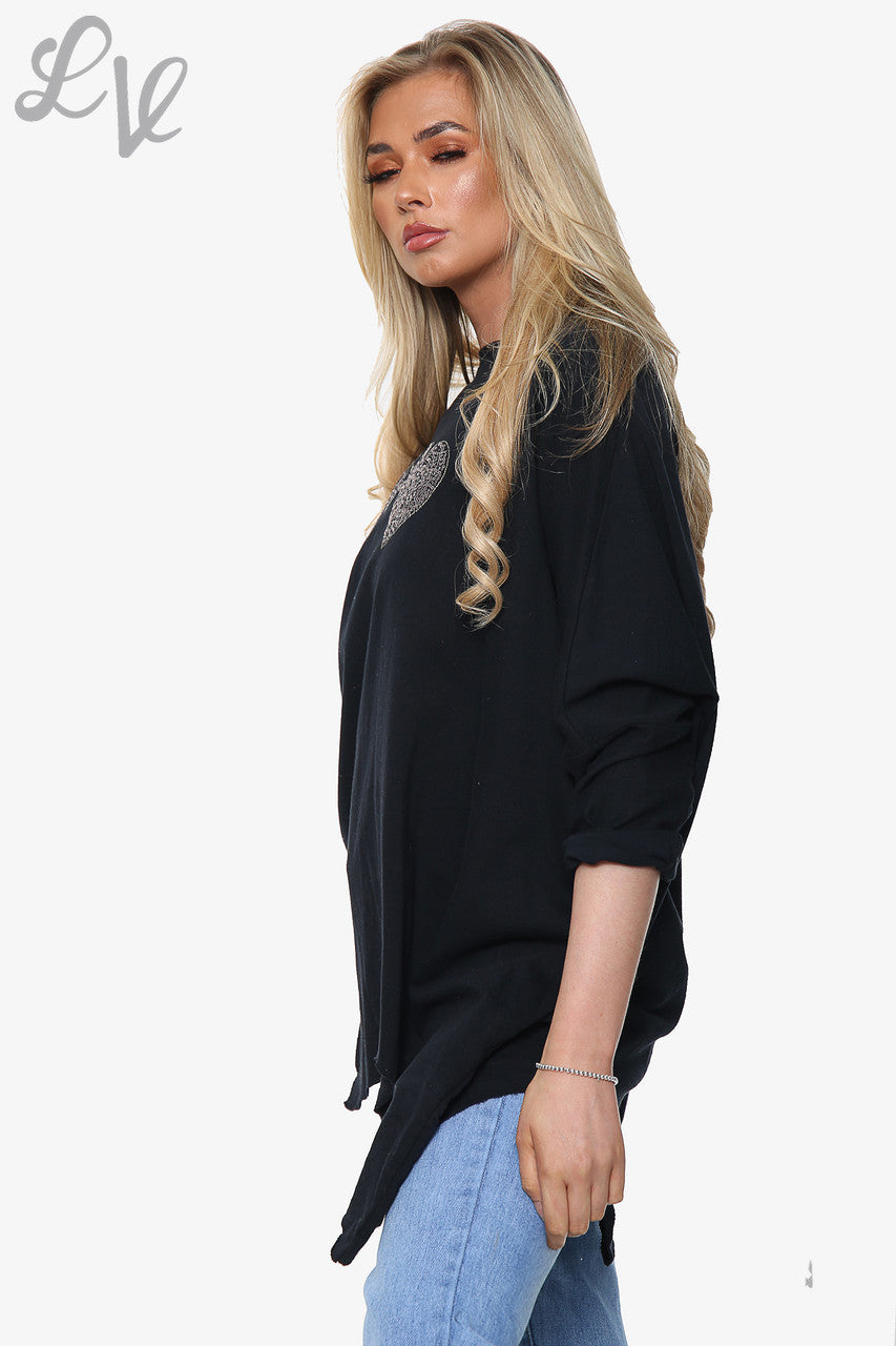 Ladies Heartbeat Graphic Sweatshirt Top Black Unit Price £13.99 NOW £10.49