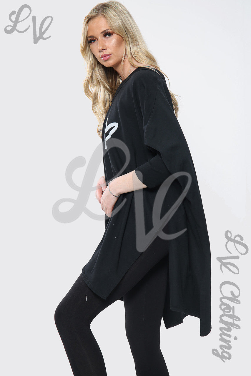 Dames Heart X Print Italiaanse Wijde Top Zwart Stukprijs €17,99
