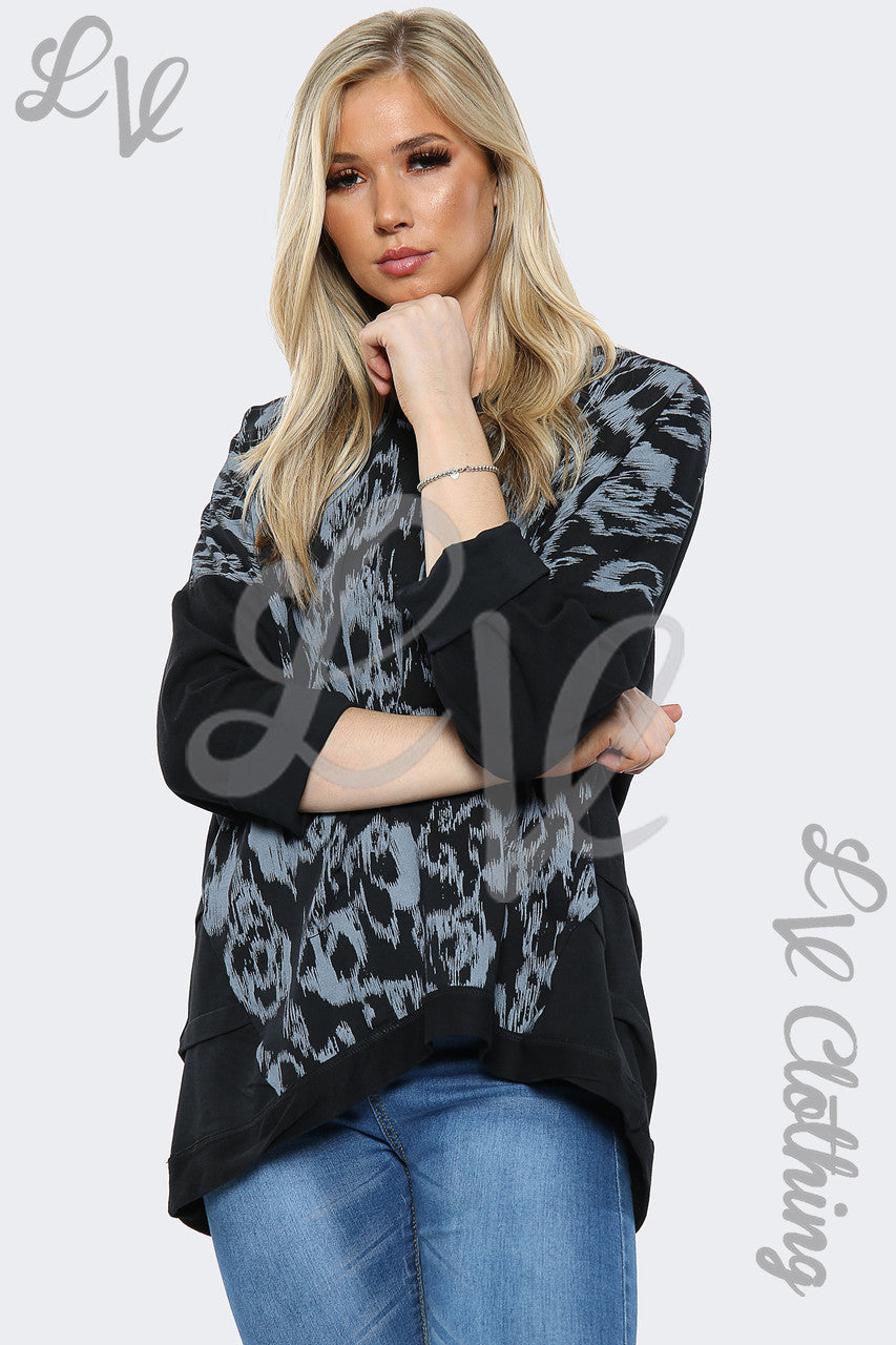 Dames oversized sweatshirt met verfprint zwart - Stukprijs €15,99