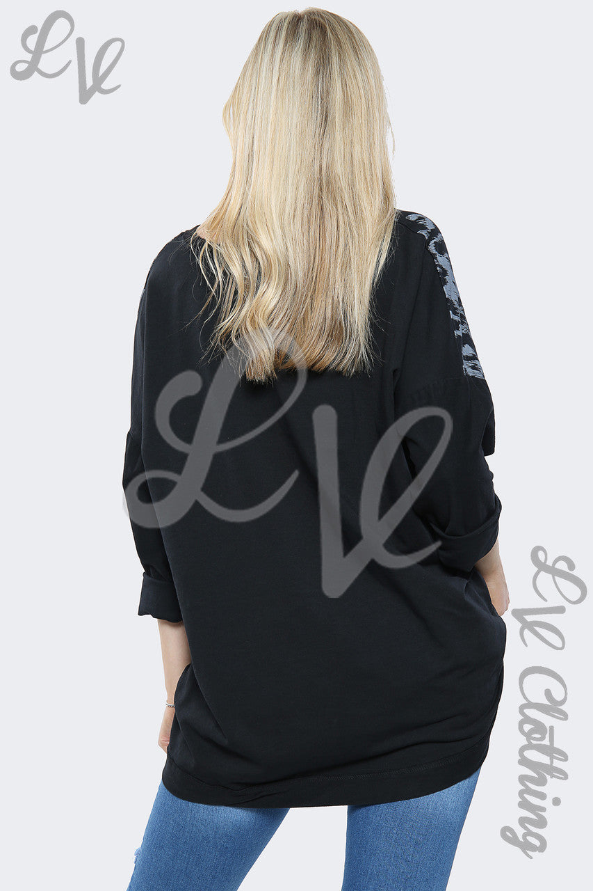 Dames oversized sweatshirt met verfprint zwart - Stukprijs €15,99