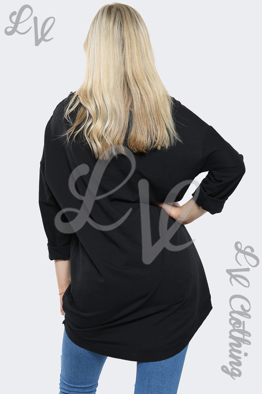 Dames V-hals Oversized Sweatshirt Top Zwart - Prijs per stuk £11,99