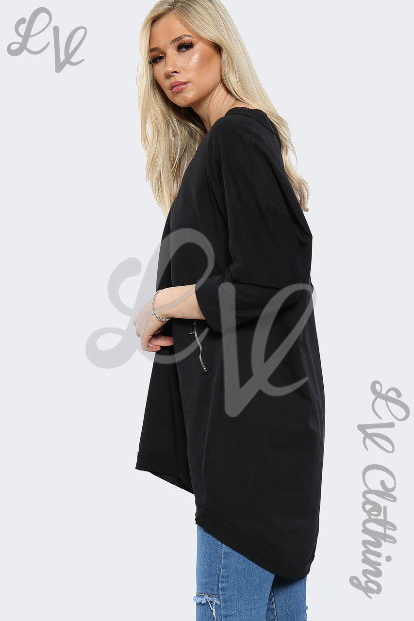 Dames V-hals Oversized Sweatshirt Top Zwart - Prijs per stuk £11,99