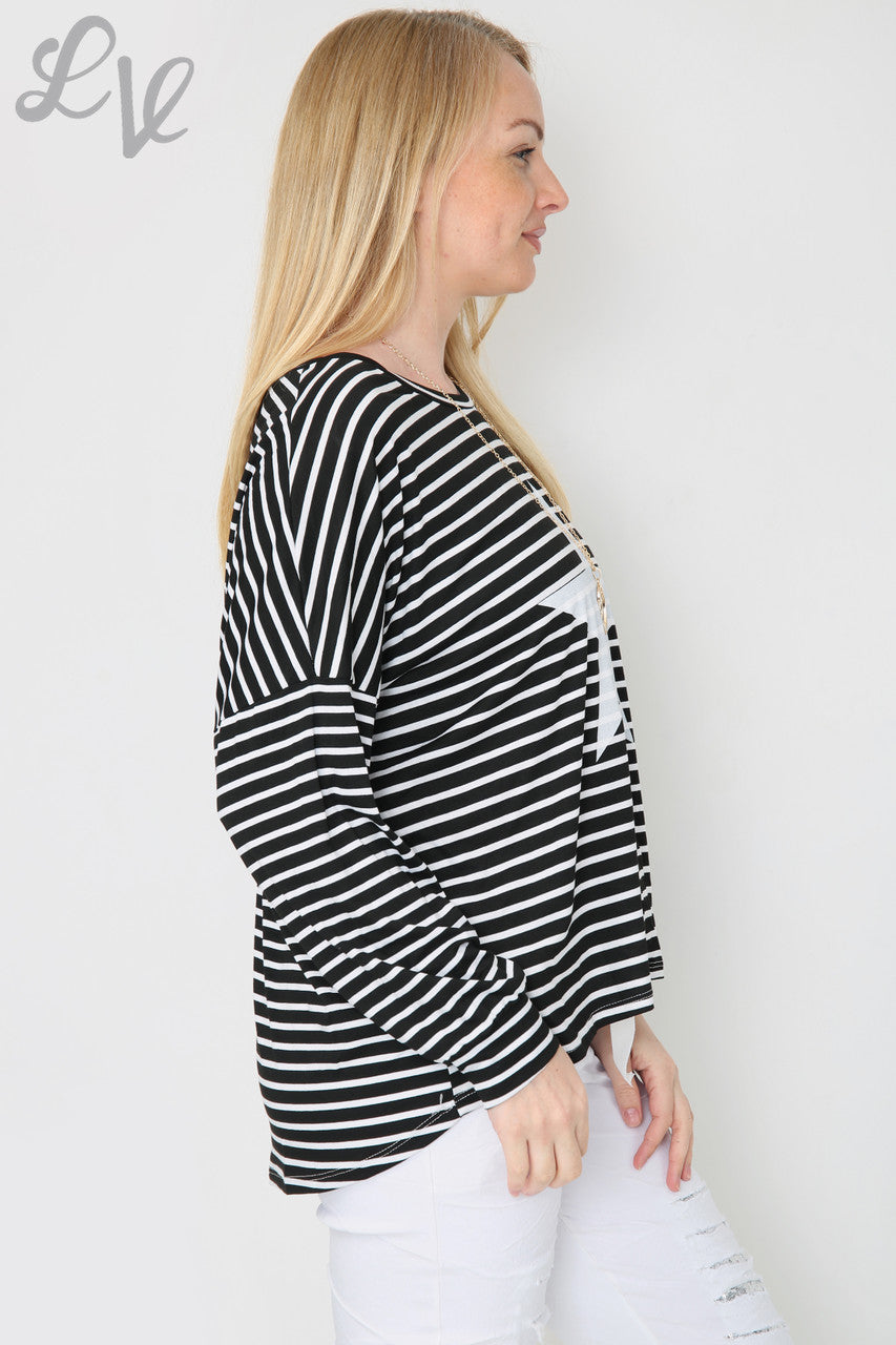 Dames Bovenstuk met strepen en sterren Zwart Stukprijs € 8,99