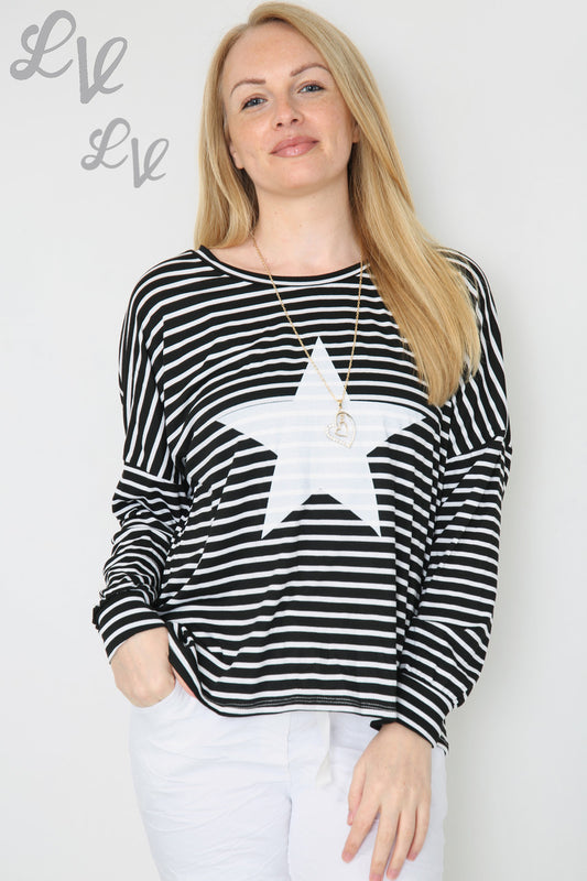Ladies Stripe & Star Top Black Unit Price £8.99