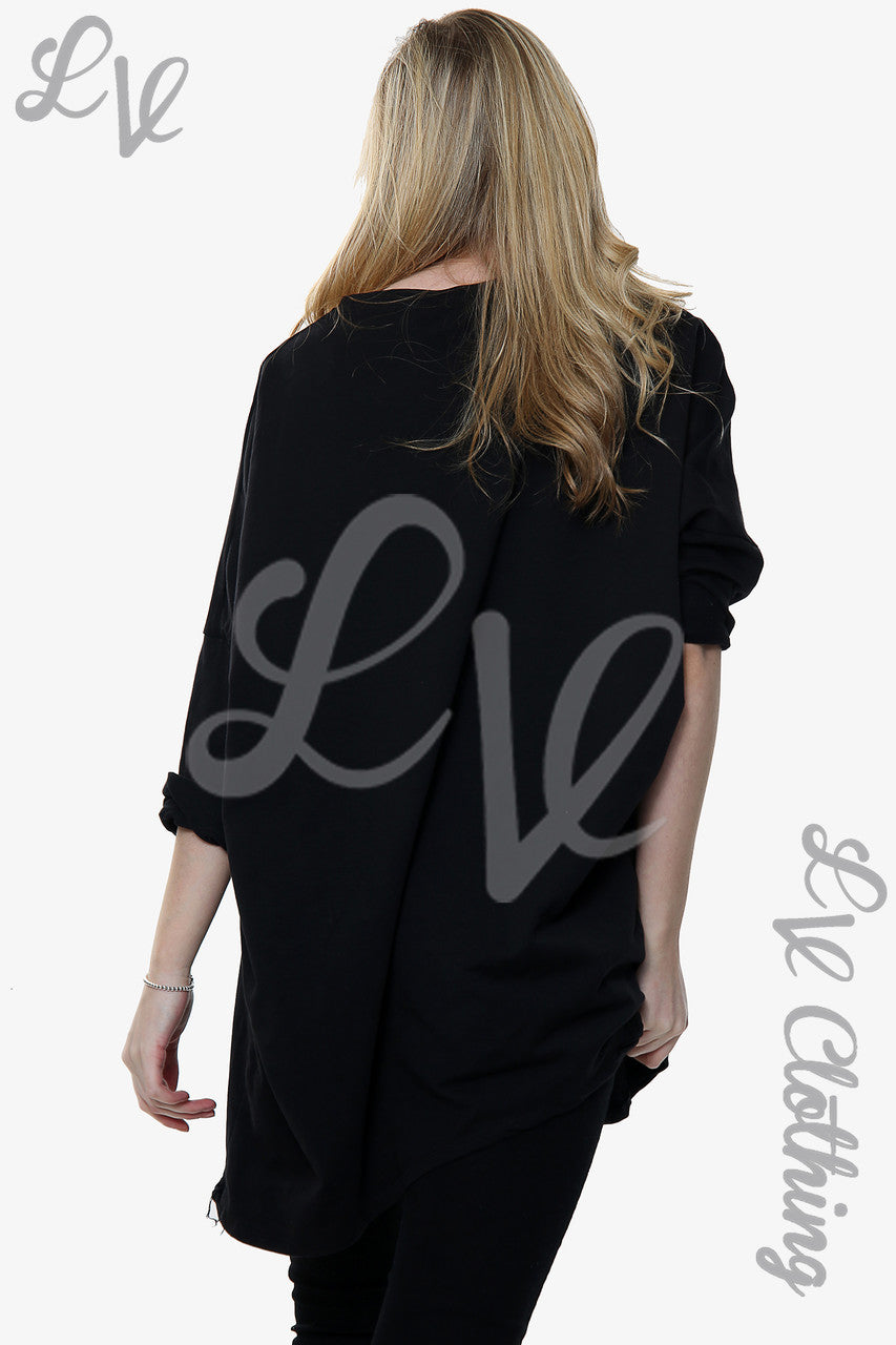 Dames Sweatshirt met Penseelstrepen Print Zwart Prijs per stuk €11,99