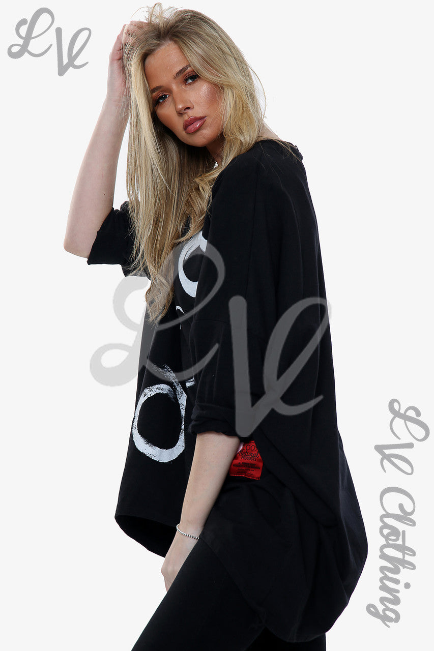 Dames Sweatshirt met Penseelstrepen Print Zwart Prijs per stuk €11,99