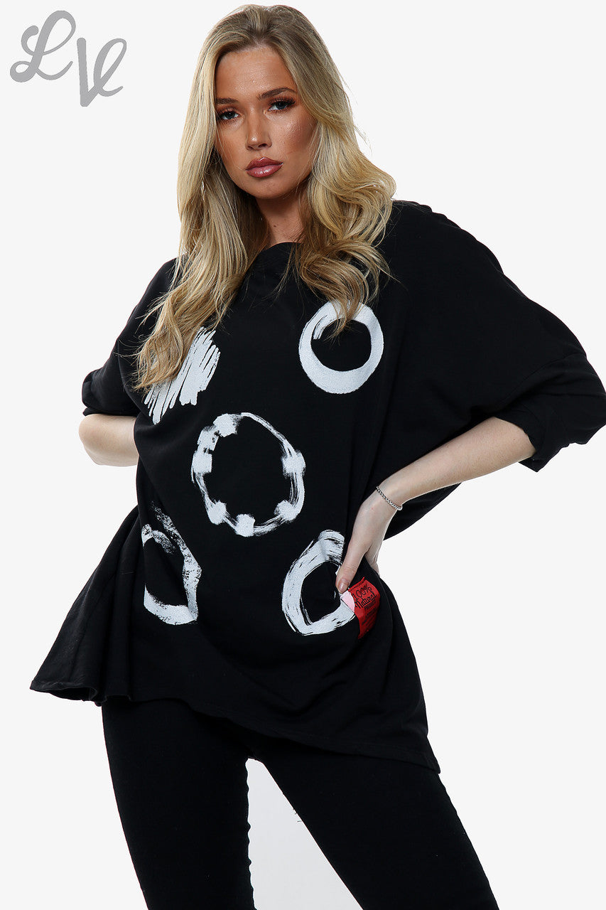 Dames Sweatshirt met Penseelstrepen Print Zwart Prijs per stuk €11,99