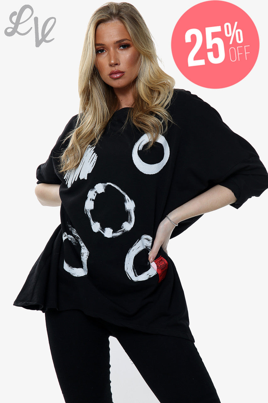 Dames Sweatshirt met Penseelstrepen Print Zwart Prijs per stuk €11,99