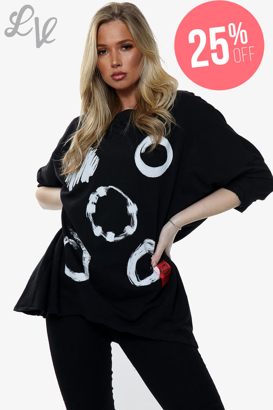 Ladies Paintbrush Shapes Print Sweatshirt Top Black Unit Price £11.99