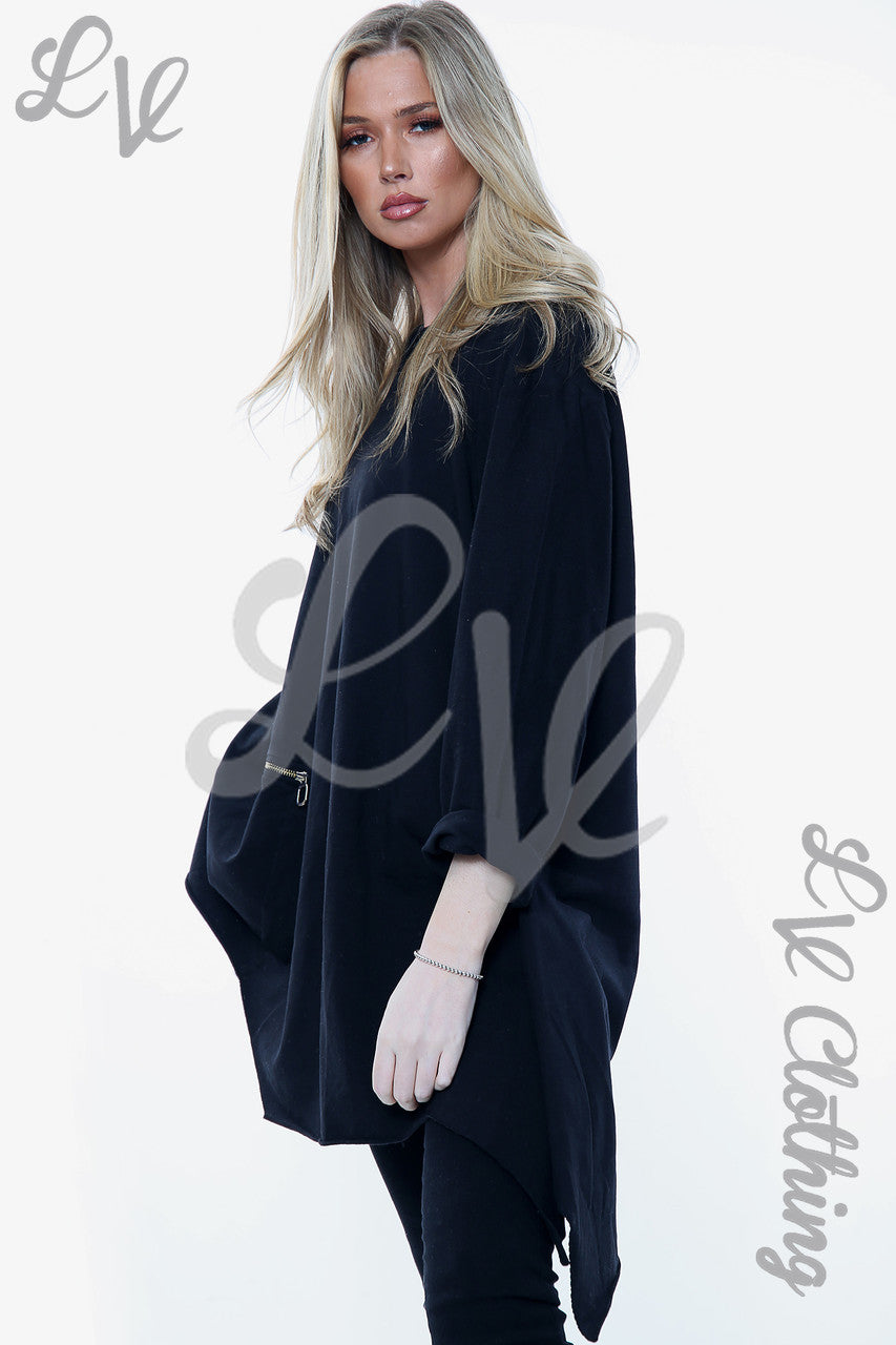 Dames sweatshirt met gedrapeerde zoom en ritsdetail, zwart, eenheidsprijs € 15,99
