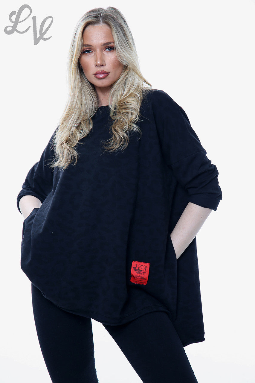 Ladies Animal Leopard Print Sweatshirt Top Black Unit Price £7.99