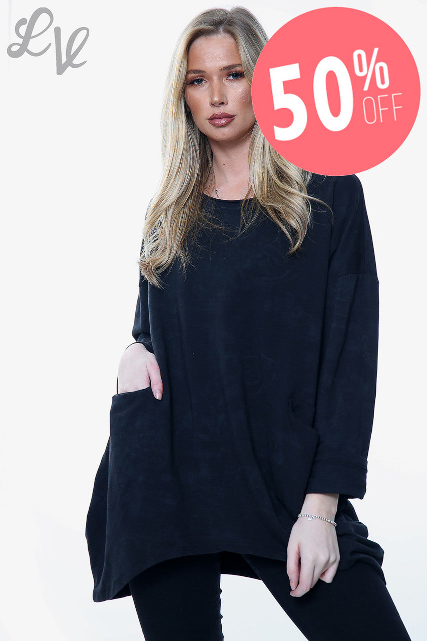 Ladies Rose Sketch Print Sweatshirt Top Black Unit Price WAS £12.99 NOW £6.49