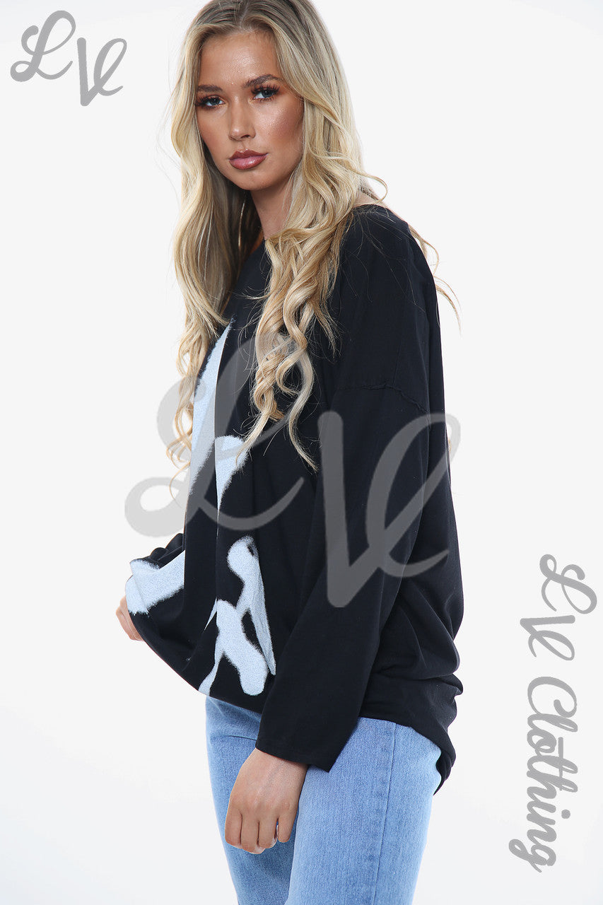 Ladies Graffiti Marks Top Black Unit Price WAS £11.99 NOW £5.99