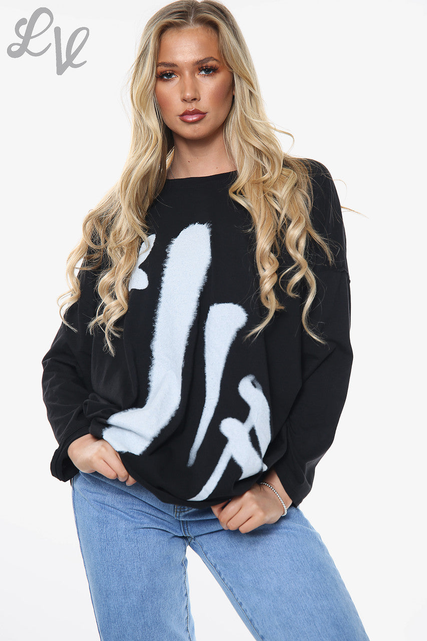 Ladies Graffiti Marks Top Black Unit Price WAS £11.99 NOW £5.99