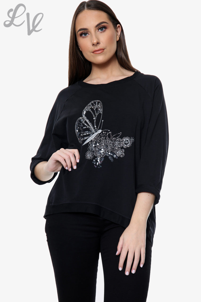 Dames Top met pailletten en vlinderdetail Zwart Prijs per eenheid WAS £13,99 NU £6,99