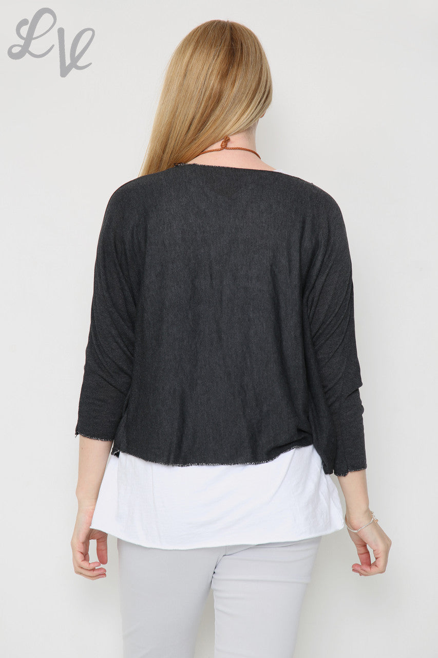 Dames Glitter Ster 2-Laags Top Met Ketting Zwart Stukprijs £10.99