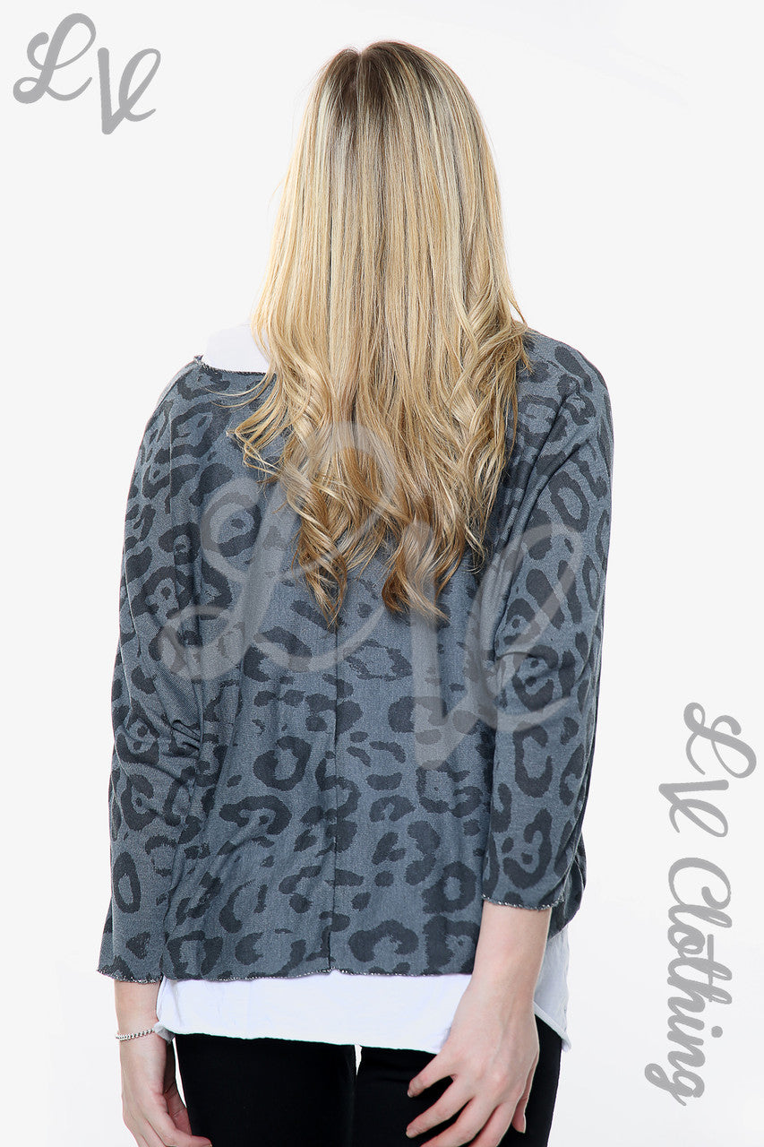 Dames Luipaardprint 2-Laagse Top Met Bijpassende Sjaal Zwart Stukprijs WAS €13,99 NU €6,99