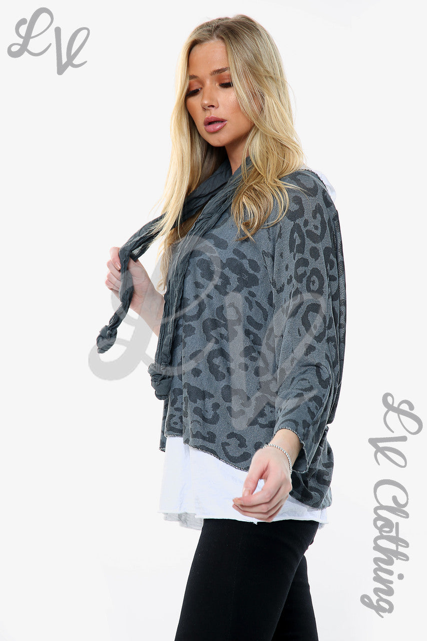 Dames Luipaardprint 2-Laagse Top Met Bijpassende Sjaal Zwart Stukprijs WAS €13,99 NU €6,99