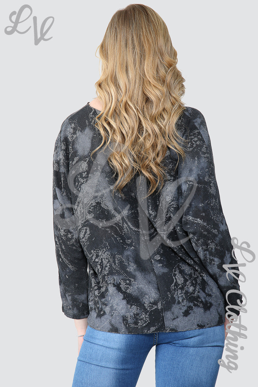 Dames Acid Wash Top Met Glittereffect En Ketting Zwart - Stukprijs €10,99