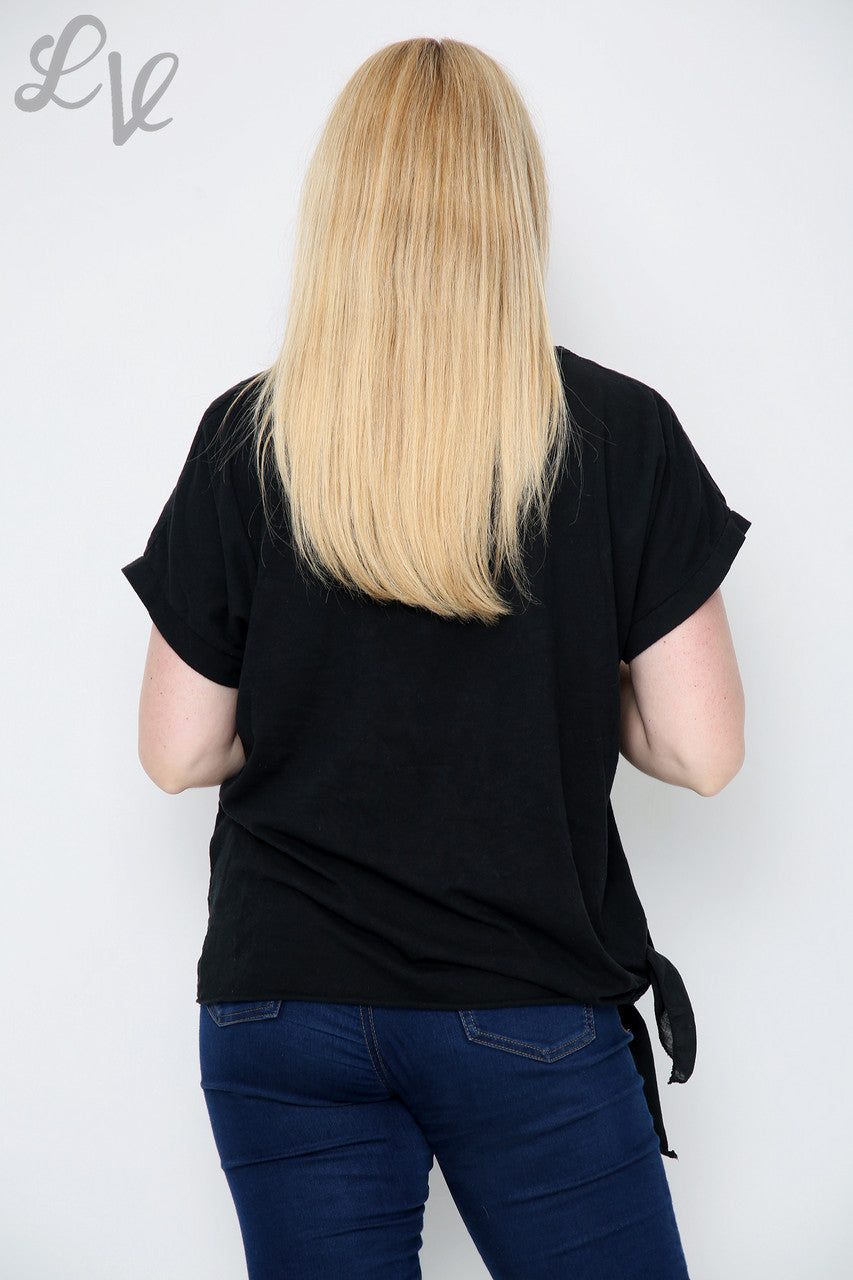 Dames Anglaise Top met Strikceintuur Zwart - Prijs per stuk €10,99