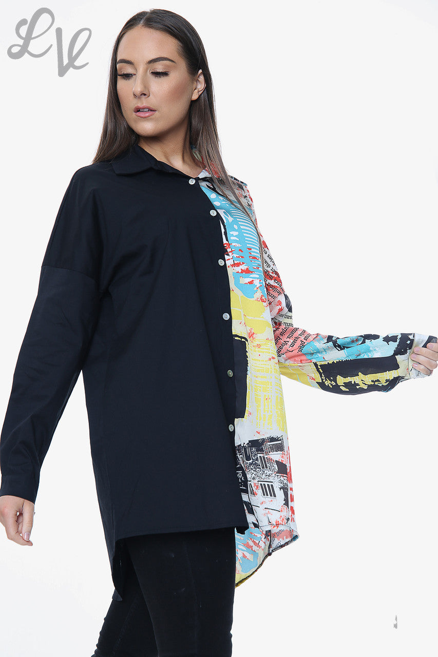 Ladies Contrast Printed Shirt Black Unit Price £16.99