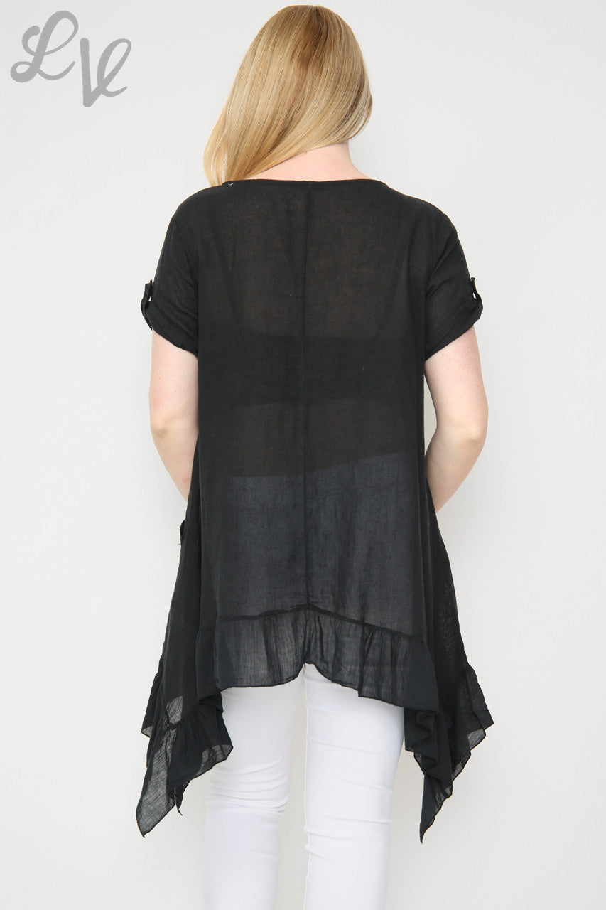 Ladies Floaty Frill Hemline Tunic Top Black Unit Price £9.99