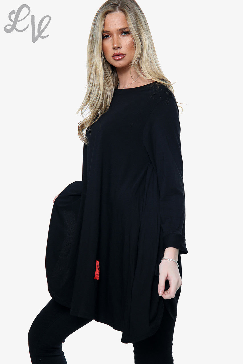 Dames Effen Swing Top Zwart Stukprijs WAS €8,99 NU €3,99