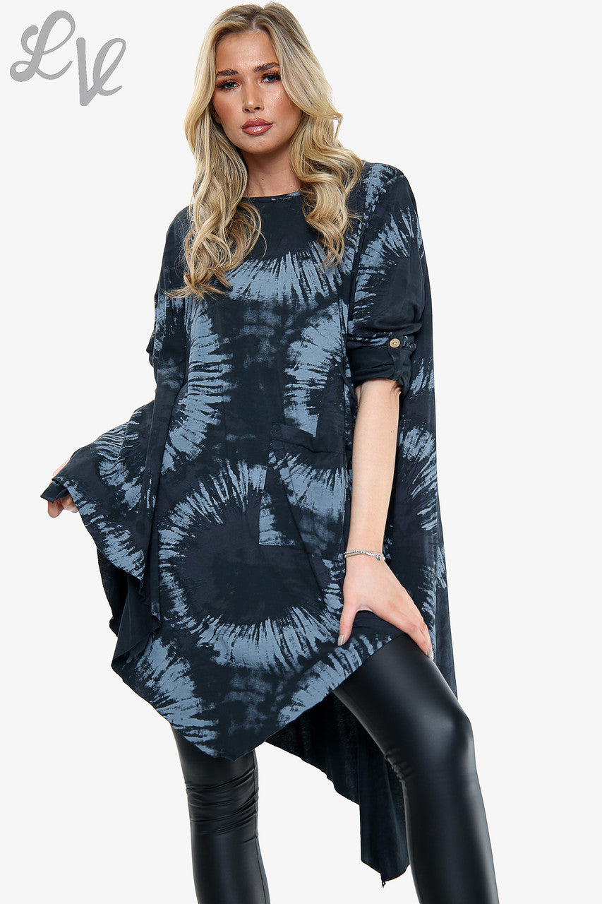 Dames Tie Dye Top met geplooide zoom Zwart Prijs per eenheid € 10,99